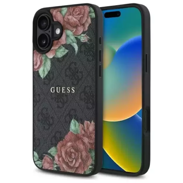 Guess GUHMP16SP4ROPEMCK iPhone 16 6.1&quot  black/black hardcase 4G Flowers Print MagSafe