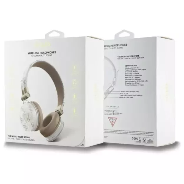 Guess Bluetooth ENC GUBH70E4PTMH on-ear headphones white 4G Triangle Round Shape 3