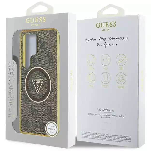 Guess 4G Glitter Triangle Buttons MagSafe Case for Samsung Galaxy S25 Ultra Brown 7