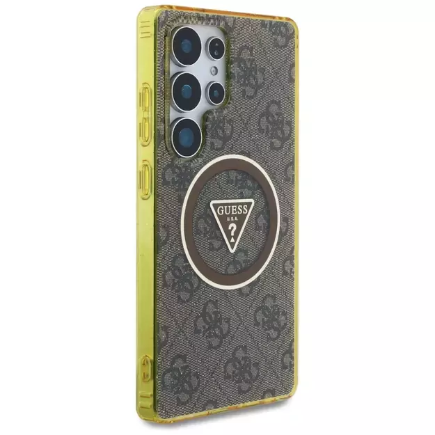 Guess 4G Glitter Triangle Buttons MagSafe Case for Samsung Galaxy S25 Ultra Brown 3