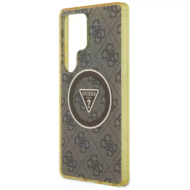 Guess 4G Glitter Triangle Buttons MagSafe Case for Samsung Galaxy S25 Ultra Brown 5