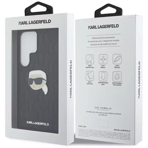 Karl Lagerfeld Leather Monogram Pin Logo Karl Head Samsung Galaxy S25 Ultra Case Black 14