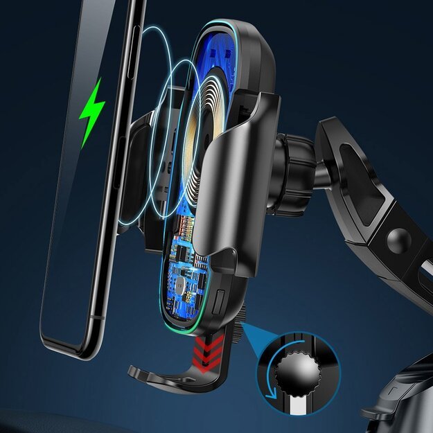 Baseus Automatic Electric Car Holder Qi Wireless Charger 15W Black (WXHW03-01) 14