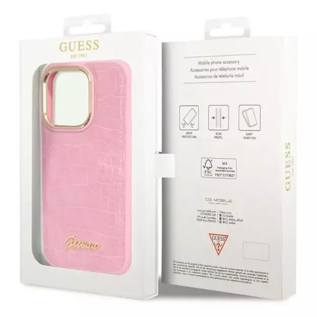 Guess Croco Collection case for iPhone 14 Pro - pink 7