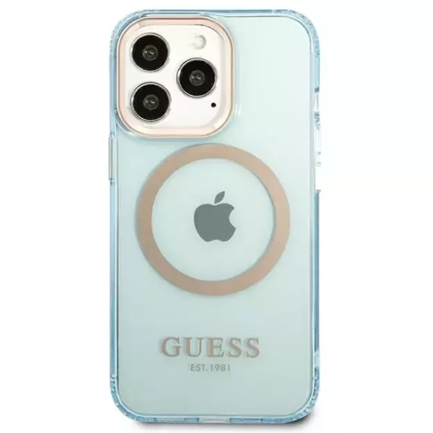 Guess Gold Outline Translucent MagSafe case for iPhone 13 Pro / iPhone 13 - blue 2