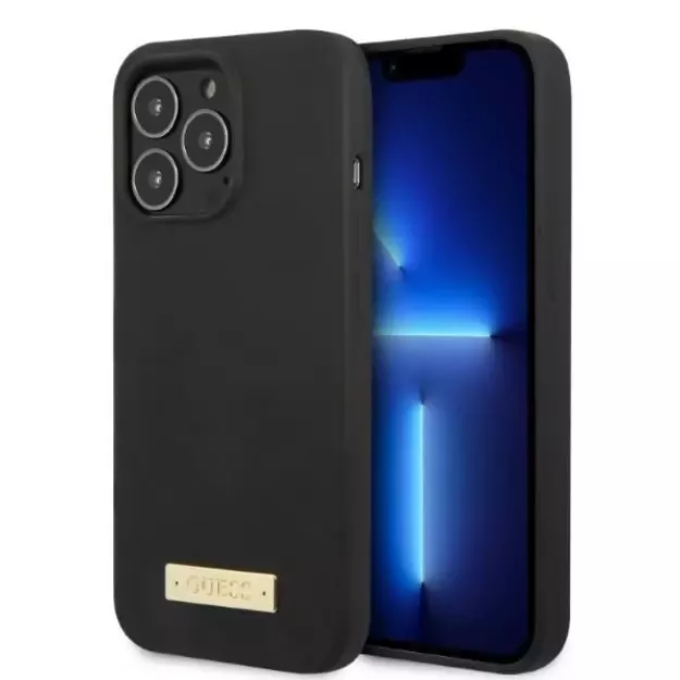 Guess GUHMP13LSPLK iPhone 13 Pro / 13 6.1&quot  black/black hard case Silicone Logo Plate MagSafe