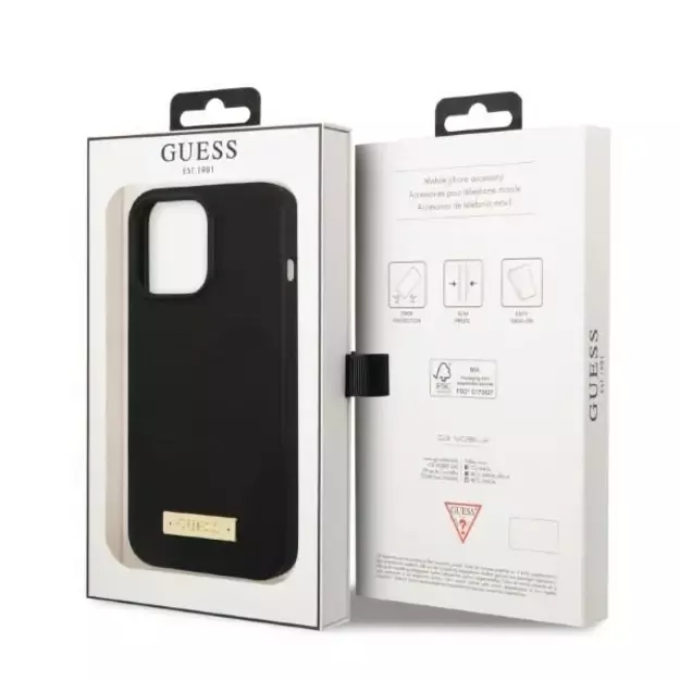 Guess GUHMP13LSPLK iPhone 13 Pro / 13 6.1&quot  black/black hard case Silicone Logo Plate MagSafe 14