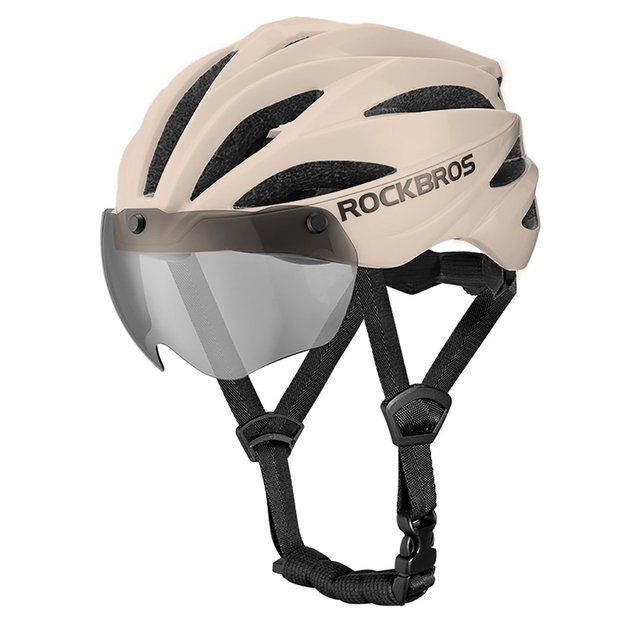 Rockbros Bike Helmet with Visor, Detachable UV Protective Goggles, Unisex - Brown 1