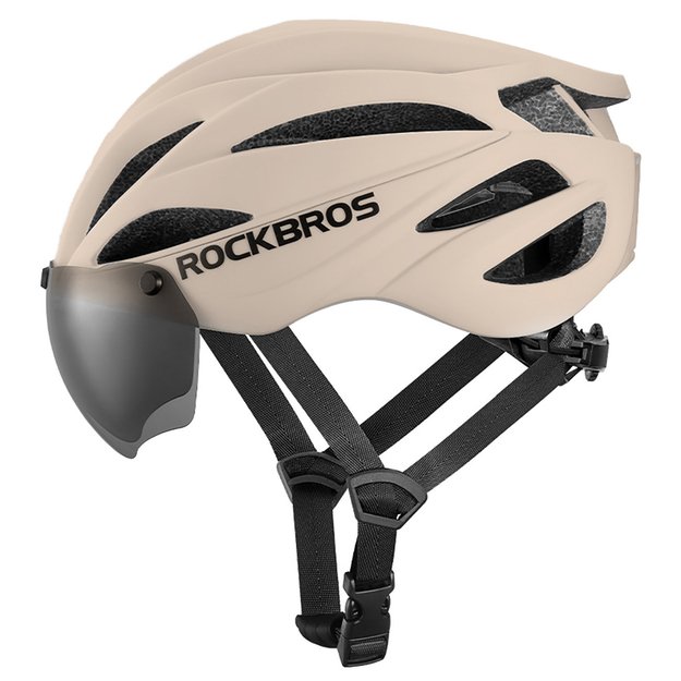Rockbros Bike Helmet with Visor, Detachable UV Protective Goggles, Unisex - Brown 2