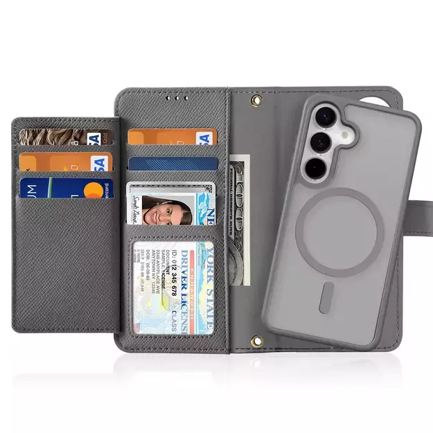 Dux Ducis Lawa Leather Case for Samsung Galaxy S25 with Detachable Magnetic Wallet - Gray 22
