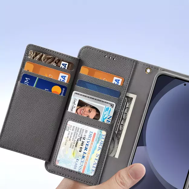 Dux Ducis Lawa Leather Case for Samsung Galaxy S25 with Detachable Magnetic Wallet - Gray 18