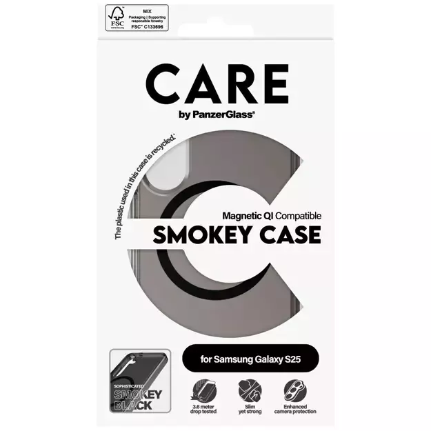 CARE by PanzerGlass Flagship Urban Combat Black QI Case for Samsung Galaxy S25 - Semi-transparent Smoke 6