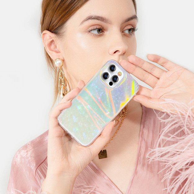 Kingxbar Shell Series luxury elegant phone case for iPhone 13 Pro pearl-mint 6