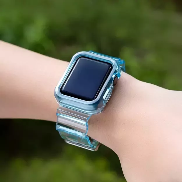 Silicone Band Strap Bracelet Case Strap Light Set for Apple Watch 44mm - Blue 2