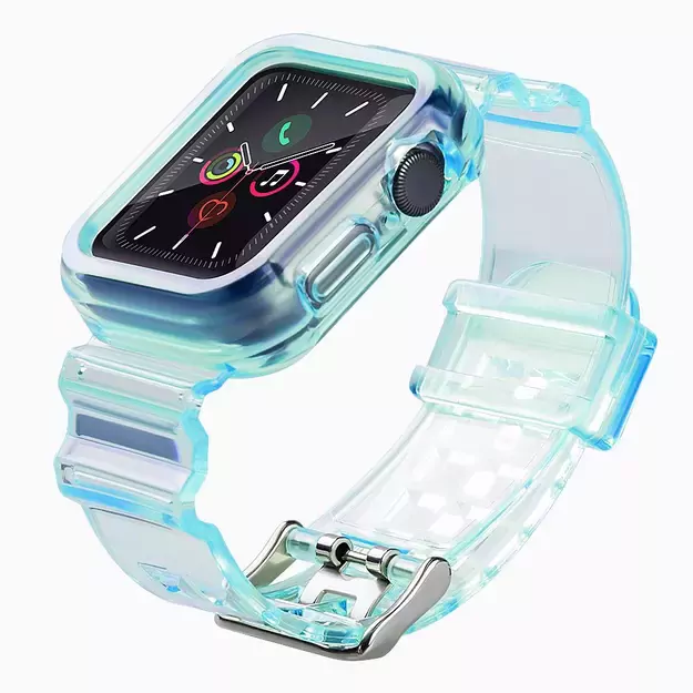 Silicone Band Strap Bracelet Case Strap Light Set for Apple Watch 44mm - Blue