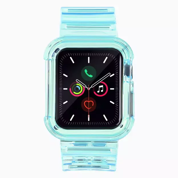Silicone Band Strap Bracelet Case Strap Light Set for Apple Watch 44mm - Blue 1