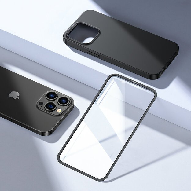 Joyroom 360 Full Case front and back cover for iPhone 13 Pro + tempered glass screen protector black (JR-BP935 black) 10