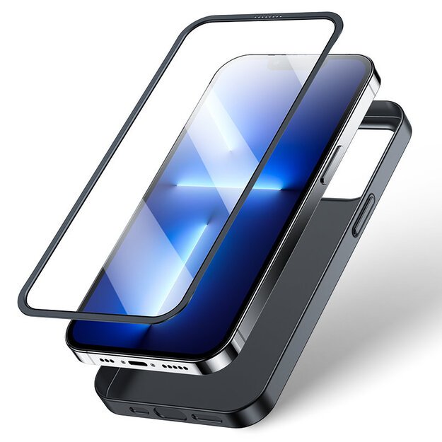 Joyroom 360 Full Case front and back cover for iPhone 13 Pro + tempered glass screen protector black (JR-BP935 black) 3