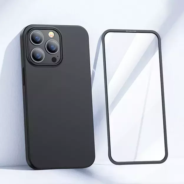 Joyroom 360 Full Case front and back cover for iPhone 13 Pro + tempered glass screen protector black (JR-BP935 black) 7