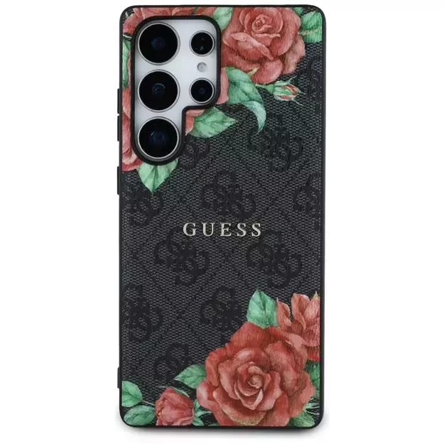 Guess Leather 4G Flowers Print Metal Classic Logo MagSafe Case for Samsung Galaxy S25 Ultra - Black 2
