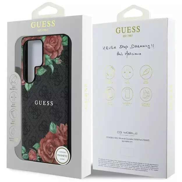 Guess Leather 4G Flowers Print Metal Classic Logo MagSafe Case for Samsung Galaxy S25 Ultra - Black 7