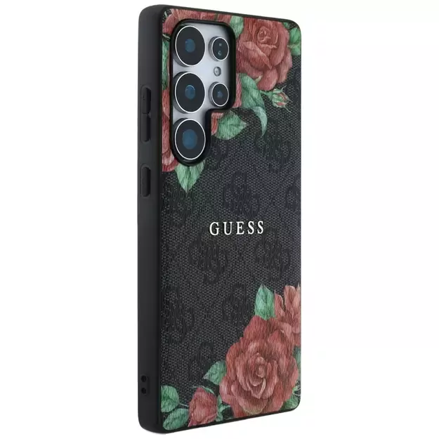Guess Leather 4G Flowers Print Metal Classic Logo MagSafe Case for Samsung Galaxy S25 Ultra - Black 3