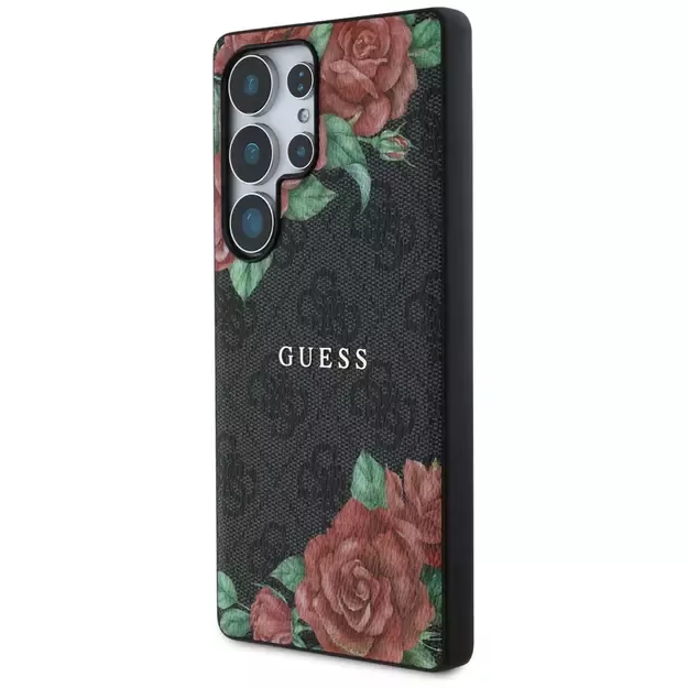 Guess Leather 4G Flowers Print Metal Classic Logo MagSafe Case for Samsung Galaxy S25 Ultra - Black 1