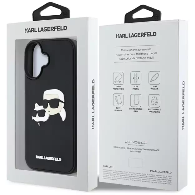 Karl Lagerfeld HC 3D Rubber Double Heads iPhone 16 Case - Black 7