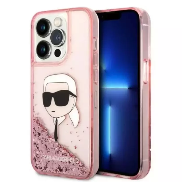 Karl Lagerfeld Glitter Karl&#39 s Head case for iPhone 14 Pro - pink