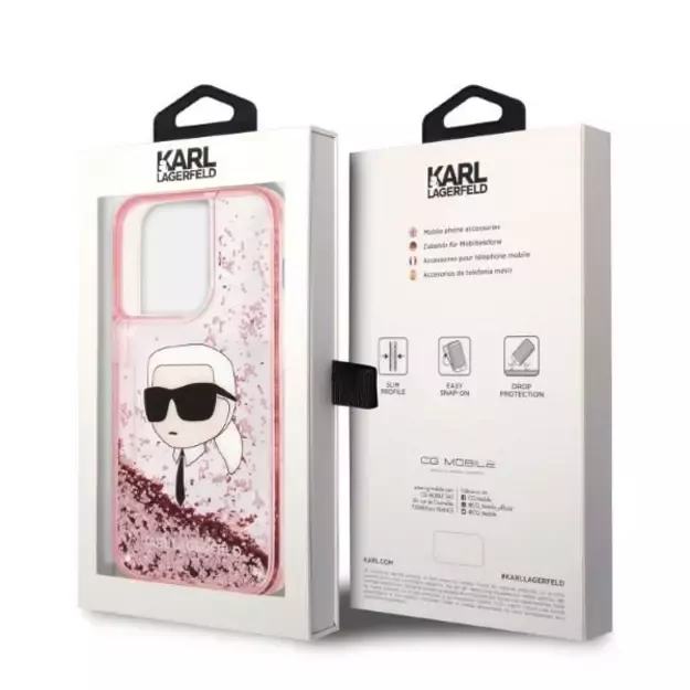 Karl Lagerfeld Glitter Karl&#39 s Head case for iPhone 14 Pro - pink 14