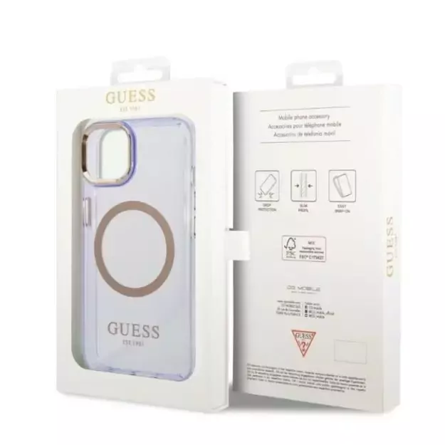 Guess GUHMP14SHTCMU iPhone 14 6.1&quot  purple/purple hard case Gold Outline Translucent MagSafe 1