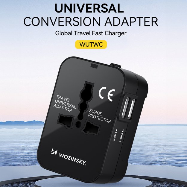 Wozinsky WUTWC Travel Adapter Universal 24W EU / US / AUS / UK / 2x USB-A - Black 5