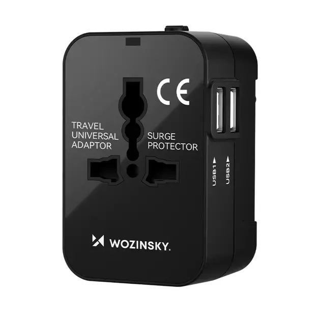Wozinsky WUTWC Travel Adapter Universal 24W EU / US / AUS / UK / 2x USB-A - Black