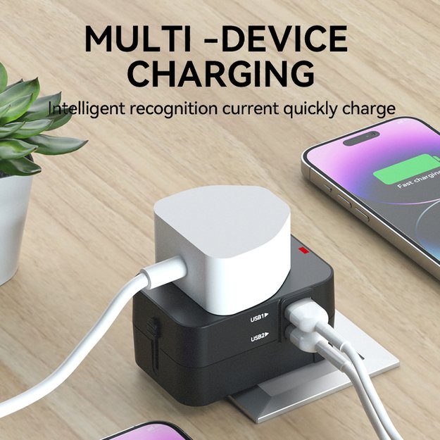 Wozinsky WUTWC Travel Adapter Universal 24W EU / US / AUS / UK / 2x USB-A - Black 8