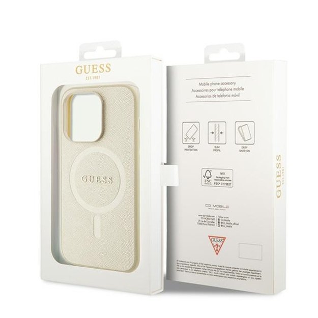 Guess GUHMP15LPSAHMCB iPhone 15 Pro 6.1&quot  gold/gold hardcase Saffiano MagSafe 7