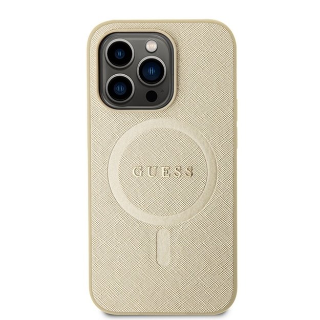 Guess GUHMP15LPSAHMCB iPhone 15 Pro 6.1&quot  gold/gold hardcase Saffiano MagSafe 2