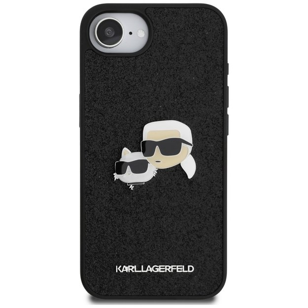 Karl Lagerfeld Fixed Glitter Karl&amp Choupette Heads Metal Pin iPhone 16e Case - Black 2