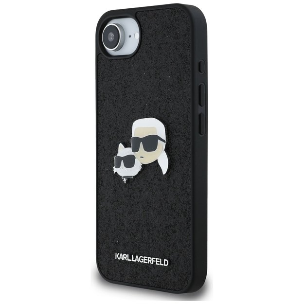 Karl Lagerfeld Fixed Glitter Karl&amp Choupette Heads Metal Pin iPhone 16e Case - Black 1