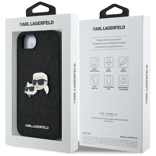 Karl Lagerfeld Fixed Glitter Karl&amp Choupette Heads Metal Pin iPhone 16e Case - Black 7