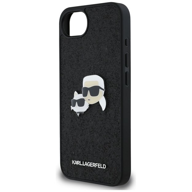 Karl Lagerfeld Fixed Glitter Karl&amp Choupette Heads Metal Pin iPhone 16e Case - Black 5