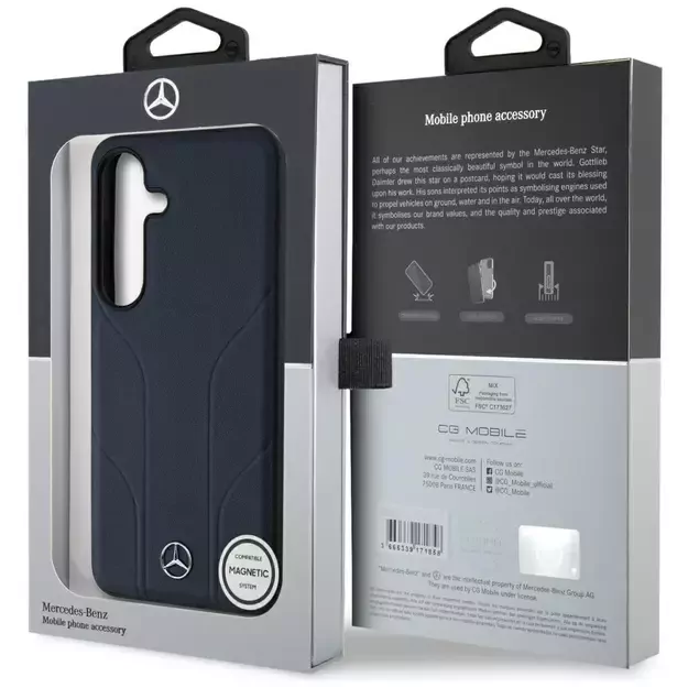 Mercedes Leather Debossed Lines MagSafe Case for Samsung Galaxy S25 - Blue 7