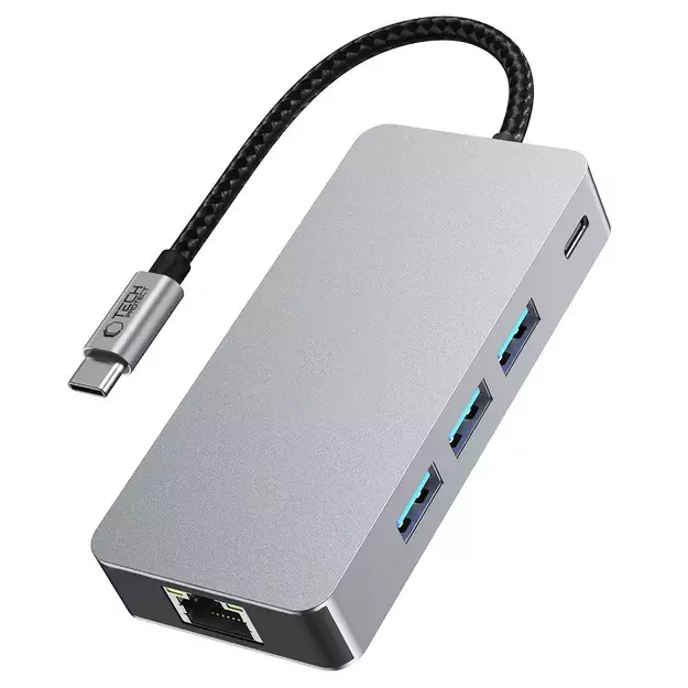 Tech-Protect HB05 HUB 9in1 USB-C + USB2.0 + USB3.0 + HDMI 4K 60HZ + SD / TF + PD100W + RJ45 adapter - gray 4