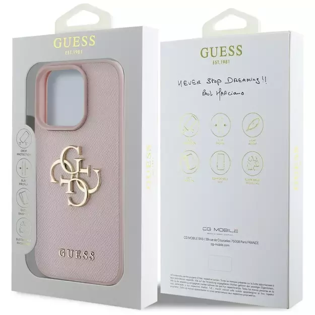 Guess Grained Big 4G Logo Small Classic Logo iPhone 16 Pro Max Case - Pink 14