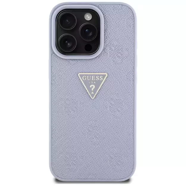 Guess Hot Stamp 4G Pattern Triangle Metal Logo iPhone 16 Pro Case - Purple 9