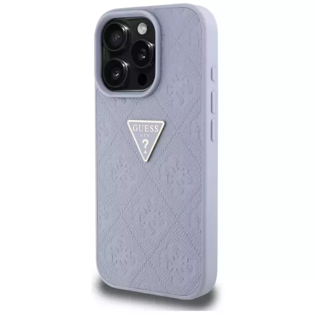 Guess Hot Stamp 4G Pattern Triangle Metal Logo iPhone 16 Pro Case - Purple 8