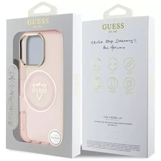 Guess IML Metal Mountain Logo MagSafe iPhone 16 Pro Case - Pink 14