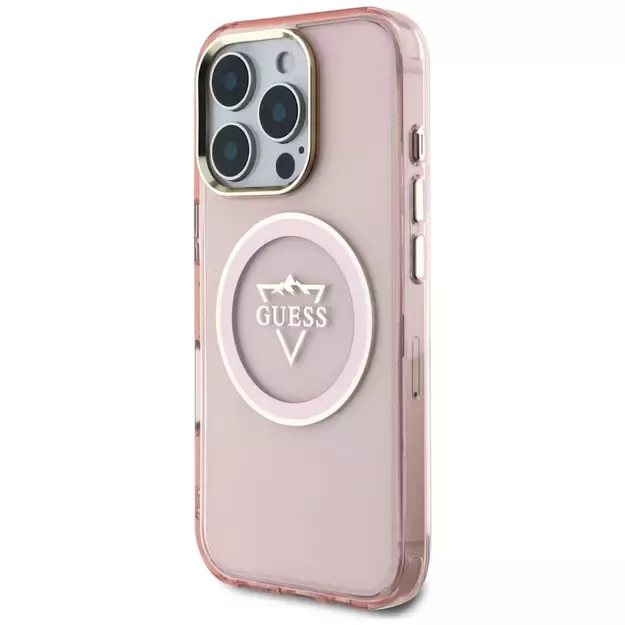 Guess IML Metal Mountain Logo MagSafe iPhone 16 Pro Case - Pink 8