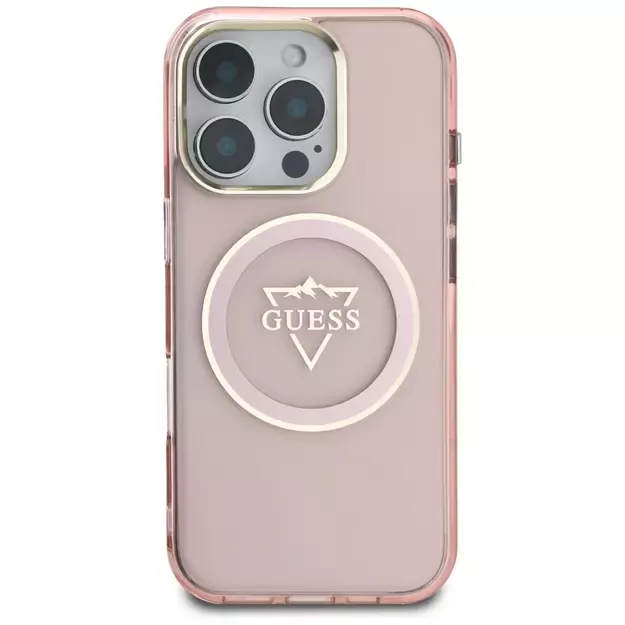 Guess IML Metal Mountain Logo MagSafe iPhone 16 Pro Case - Pink 9
