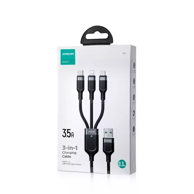 Joyroom Multi-Use Series S-A18 3in1 USB-A - Lightning / USB-C / micro USB cable 0.3m - black 6