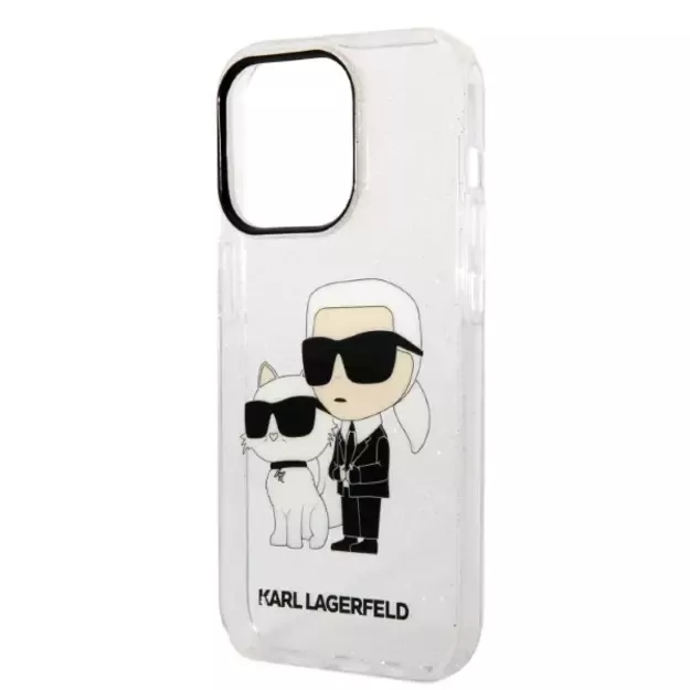 Karl Lagerfeld Glitter Karl&amp Choupette Case for iPhone 14 Pro Max 6.7&quot  - Transparent 14